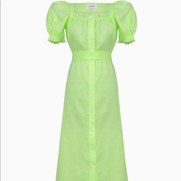 SLEEPER Brigitte Midi Linen Dress Lime - Picture 3 of 10